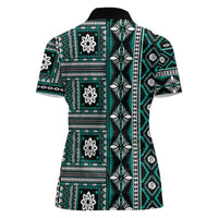 Fiji Masi Tapa Pattern Teal Women Polo Shirt LT01 - Polynesian Pride