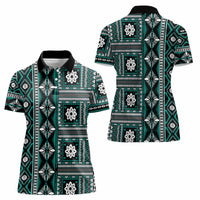 Fiji Masi Tapa Pattern Teal Women Polo Shirt LT01 - Polynesian Pride