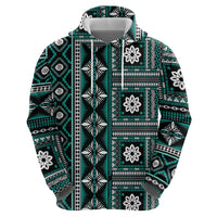 Fiji Masi Tapa Pattern Teal Zip Hoodie - Polynesian Pride