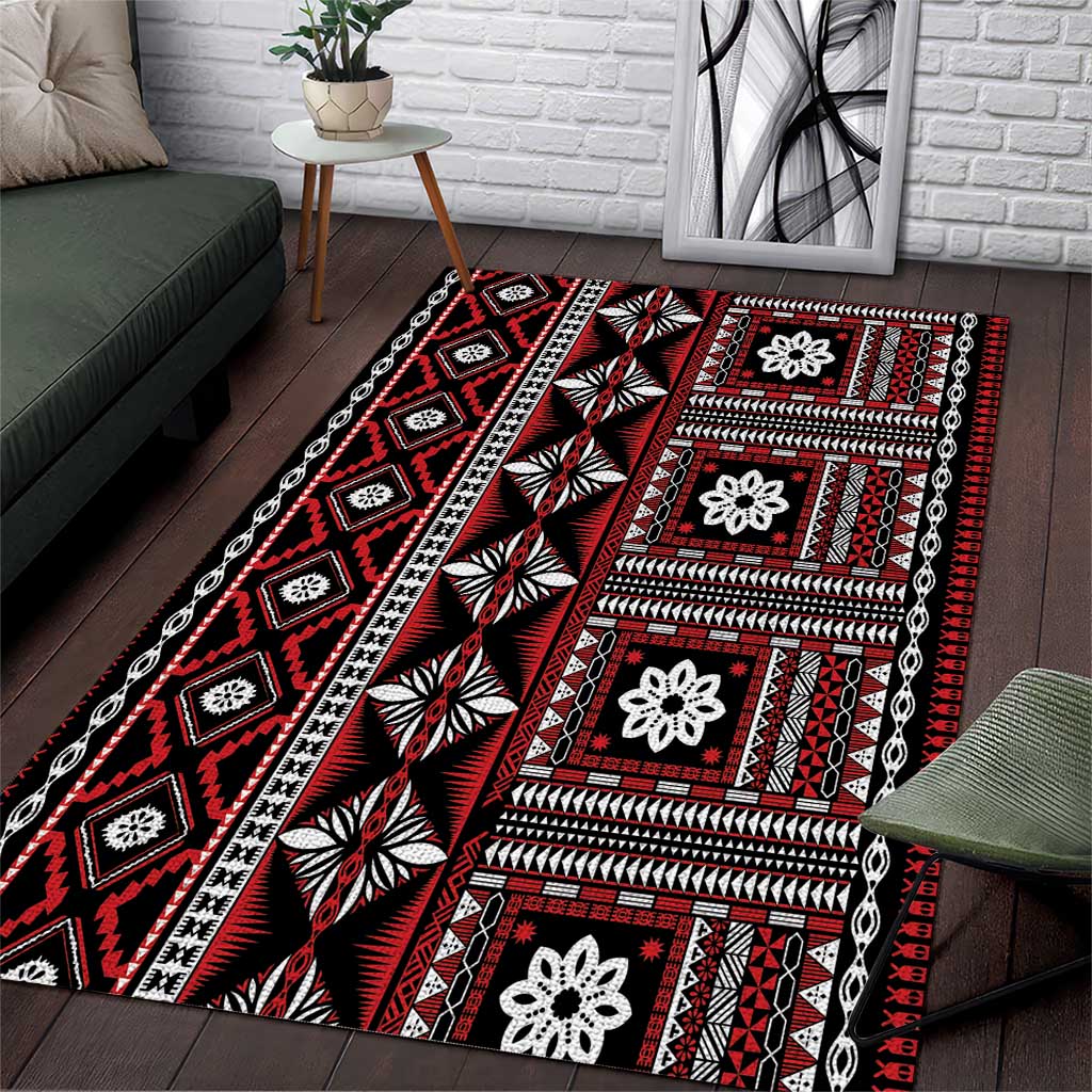 Fiji Masi Tapa Pattern Red Area Rug - Polynesian Pride