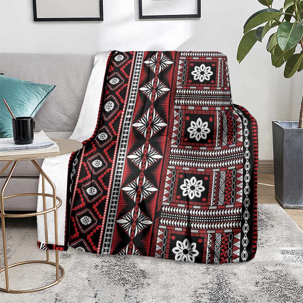 Fiji Masi Tapa Pattern Red Blanket - Polynesian Pride