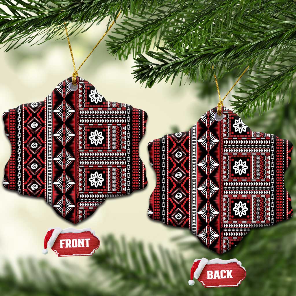 Fiji Masi Tapa Pattern Red Ceramic Ornament - Polynesian Pride