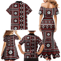 Fiji Masi Tapa Pattern Red Family Matching Mermaid Dress and Hawaiian Shirt - Polynesian Pride