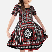 Fiji Masi Tapa Pattern Red Family Matching Off Shoulder Maxi Dress and Hawaiian Shirt - Polynesian Pride
