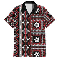 Fiji Masi Tapa Pattern Red Family Matching Off Shoulder Short Dress and Hawaiian Shirt - Polynesian Pride