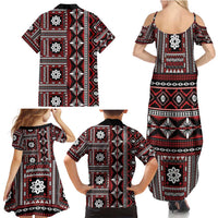 Fiji Masi Tapa Pattern Red Family Matching Summer Maxi Dress and Hawaiian Shirt - Polynesian Pride