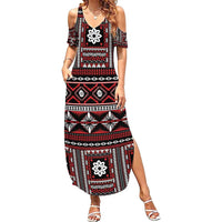 Fiji Masi Tapa Pattern Red Family Matching Summer Maxi Dress and Hawaiian Shirt - Polynesian Pride