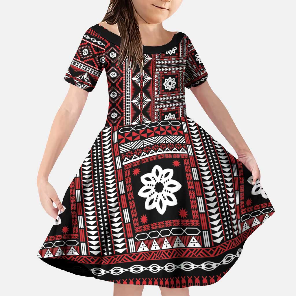 Fiji Masi Tapa Pattern Red Family Matching Tank Maxi Dress and Hawaiian Shirt - Polynesian Pride