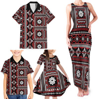 Fiji Masi Tapa Pattern Red Family Matching Tank Maxi Dress and Hawaiian Shirt - Polynesian Pride