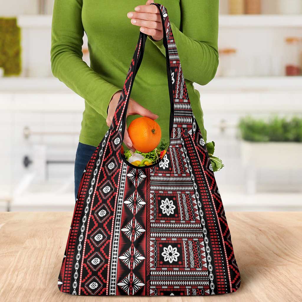 Fiji Masi Tapa Pattern Red Grocery Bag - Polynesian Pride