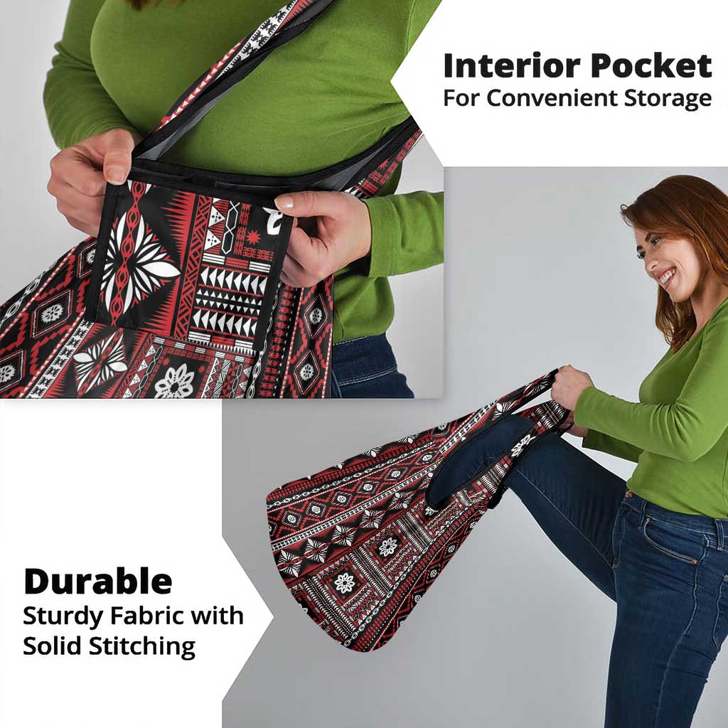 Fiji Masi Tapa Pattern Red Grocery Bag - Polynesian Pride