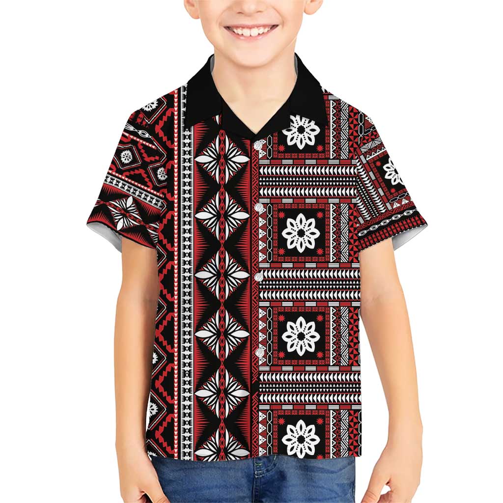 Fiji Masi Tapa Pattern Red Kid Hawaiian Shirt - Polynesian Pride