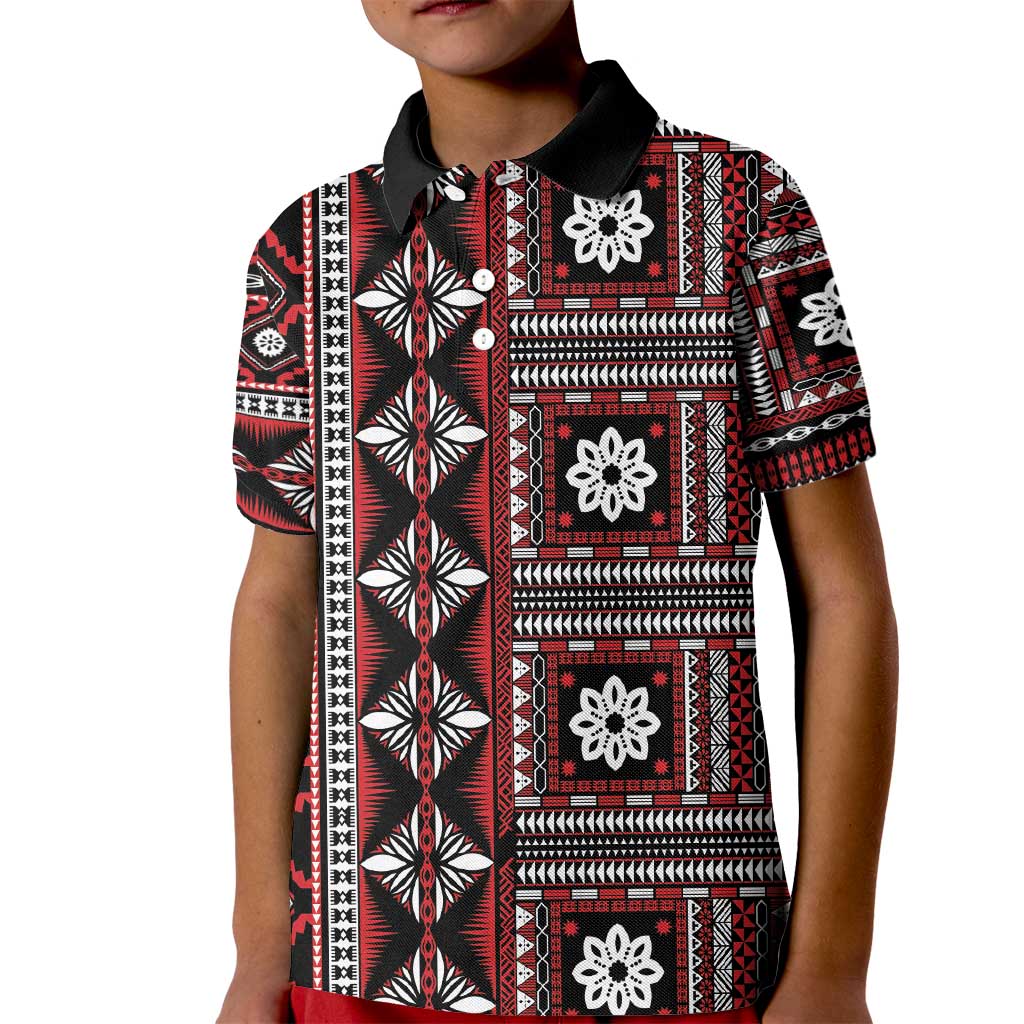 Fiji Masi Tapa Pattern Red Kid Polo Shirt - Polynesian Pride