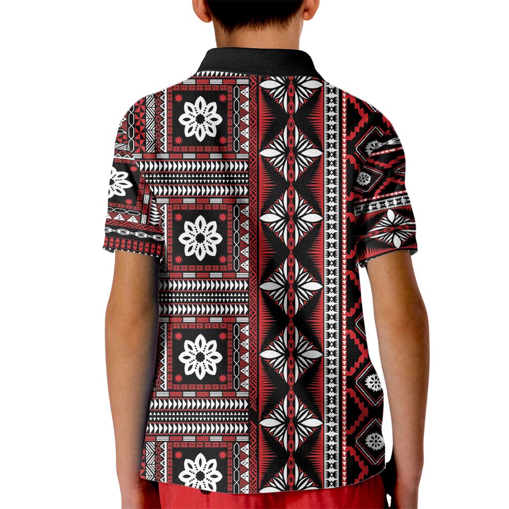 Fiji Masi Tapa Pattern Red Kid Polo Shirt LT01 - Polynesian Pride