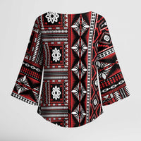 Fiji Masi Tapa Pattern Red Kimono Sleeve Blouse - Polynesian Pride