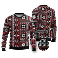 Fiji Masi Tapa Pattern Red Ugly Christmas Sweater - Polynesian Pride