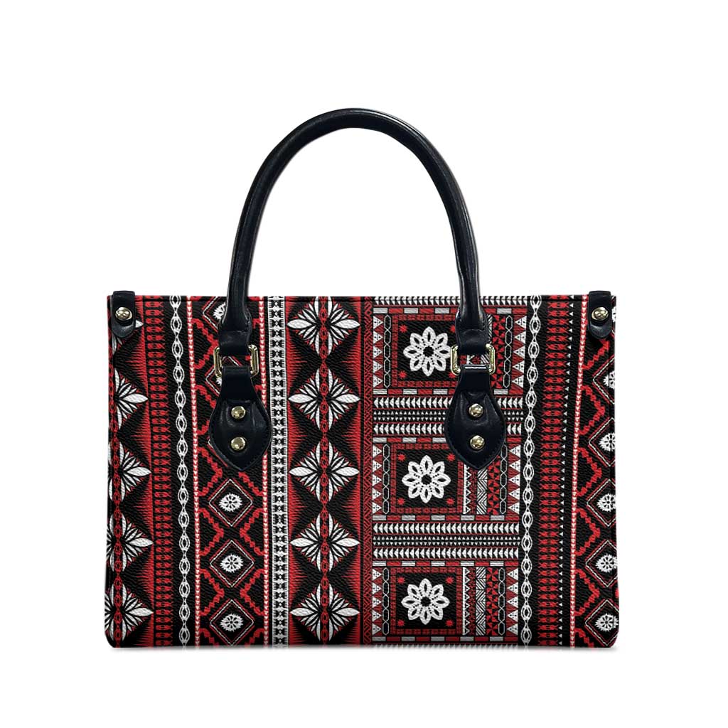 Fiji Masi Tapa Pattern Red Leather Bag - Polynesian Pride