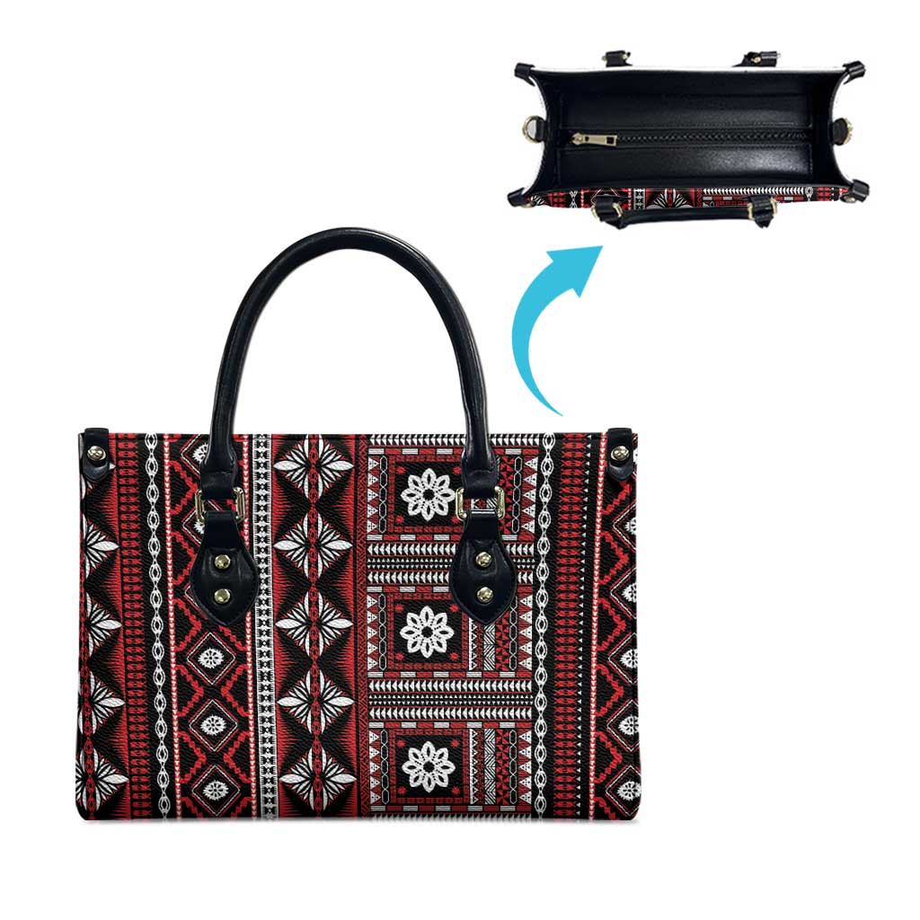 Fiji Masi Tapa Pattern Red Leather Bag - Polynesian Pride