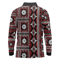 Fiji Masi Tapa Pattern Red Long Sleeve Polo Shirt - Polynesian Pride
