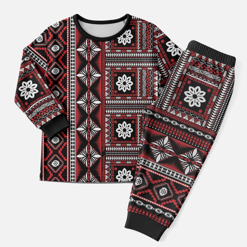 Fiji Masi Tapa Pattern Red Christmas Pajama Set - Polynesian Pride