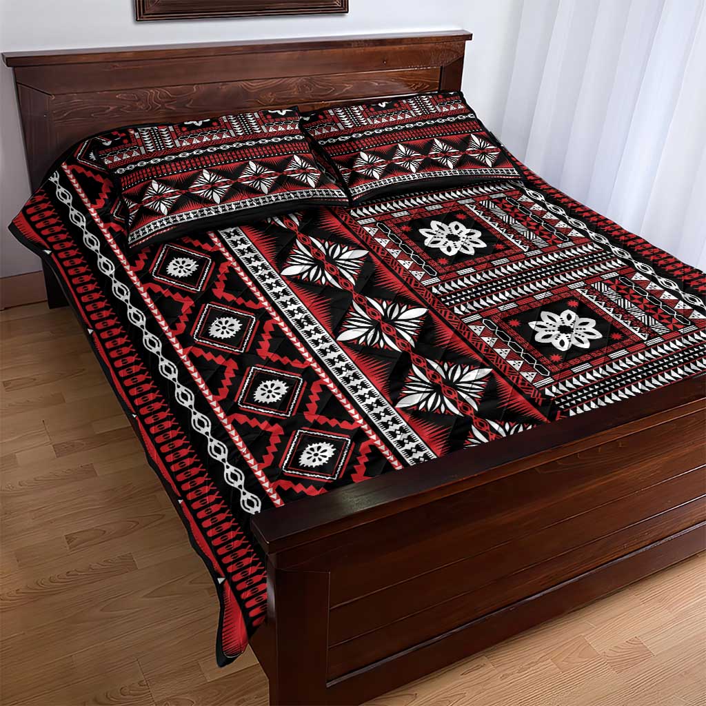 Fiji Masi Tapa Pattern Red Quilt Bed Set - Polynesian Pride