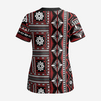 Fiji Masi Tapa Pattern Red Scrub Top - Polynesian Pride