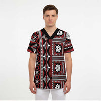 Fiji Masi Tapa Pattern Red Scrub Top - Polynesian Pride