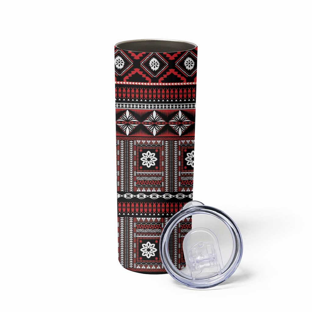 Fiji Masi Tapa Pattern Red Skinny Tumbler - Polynesian Pride