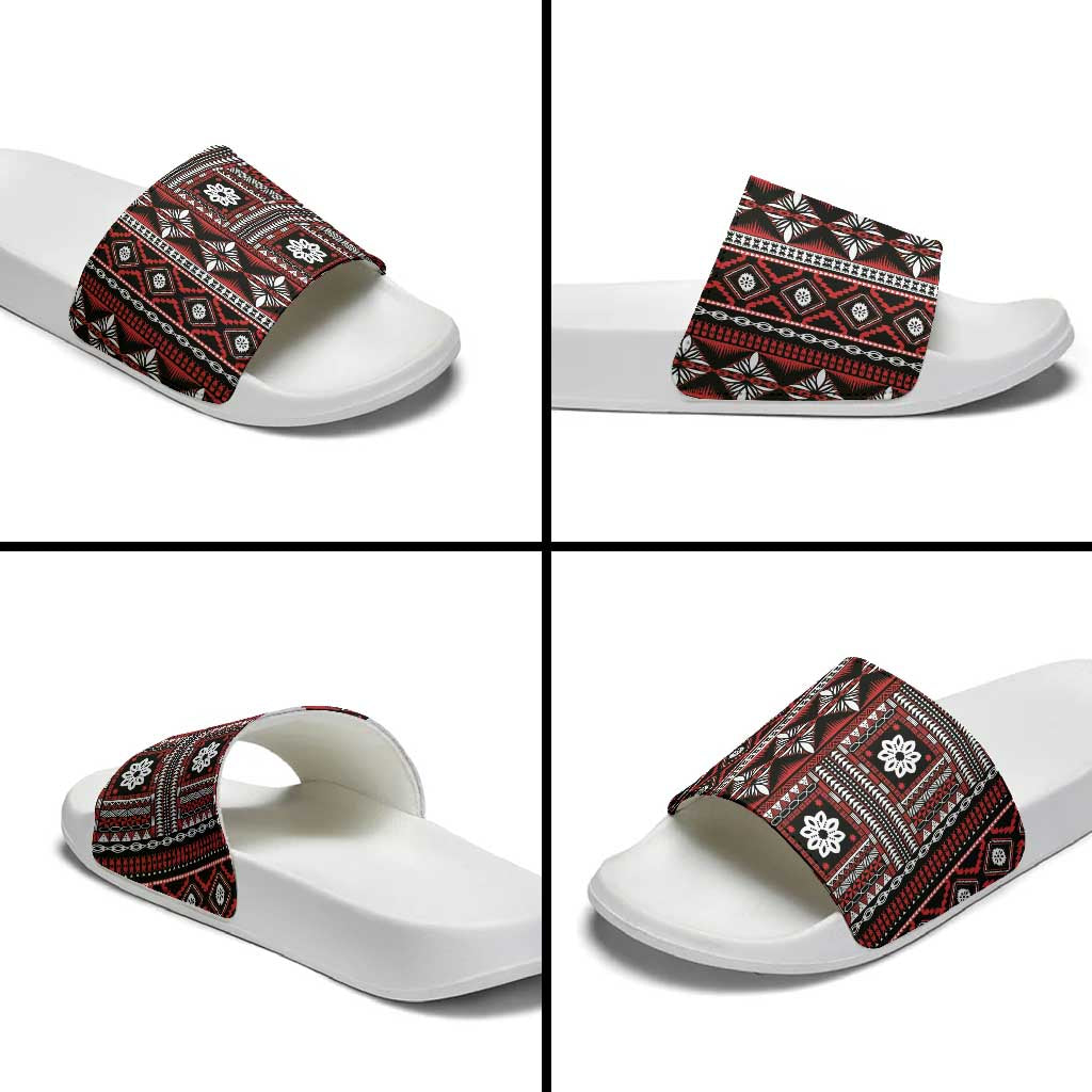 Fiji Masi Tapa Pattern Red Slide Sandals - Polynesian Pride