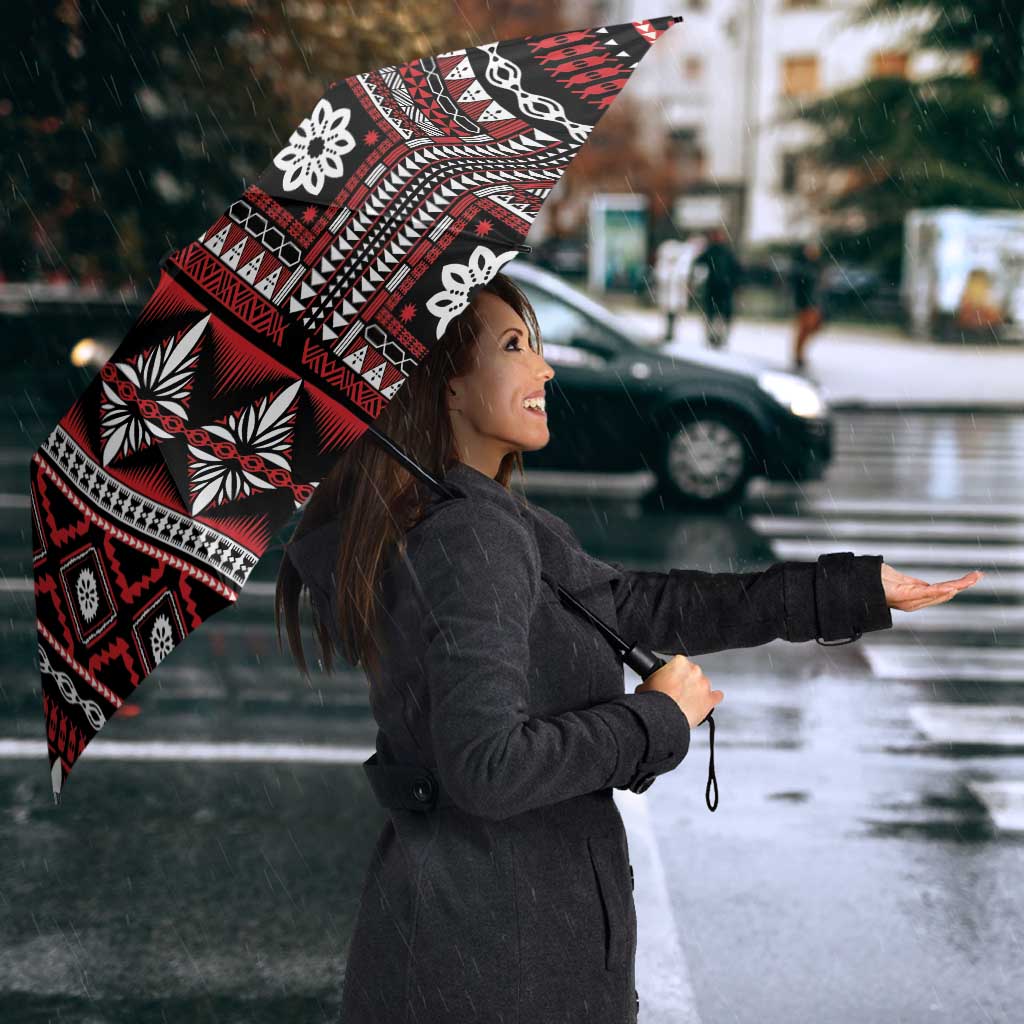 Fiji Masi Tapa Pattern Red Umbrella - Polynesian Pride