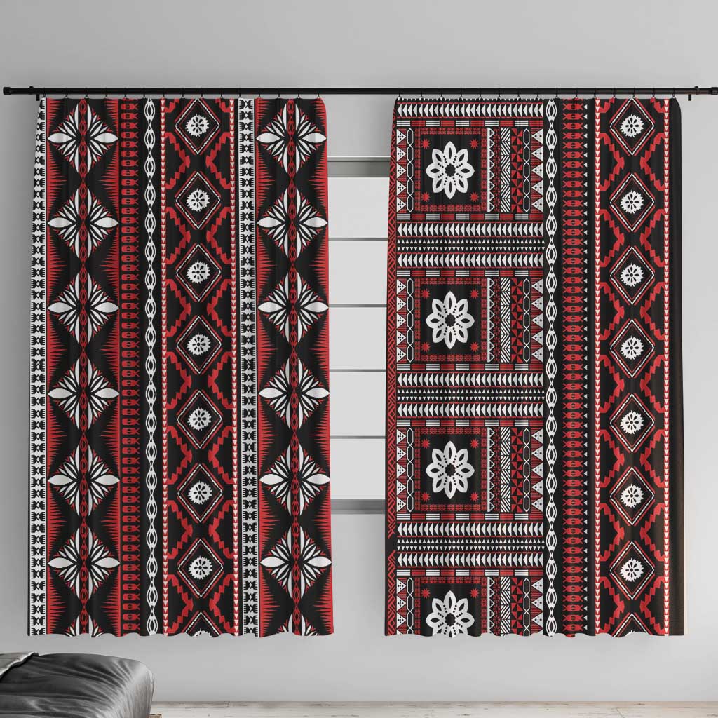 Fiji Masi Tapa Pattern Red Window Curtain - Polynesian Pride