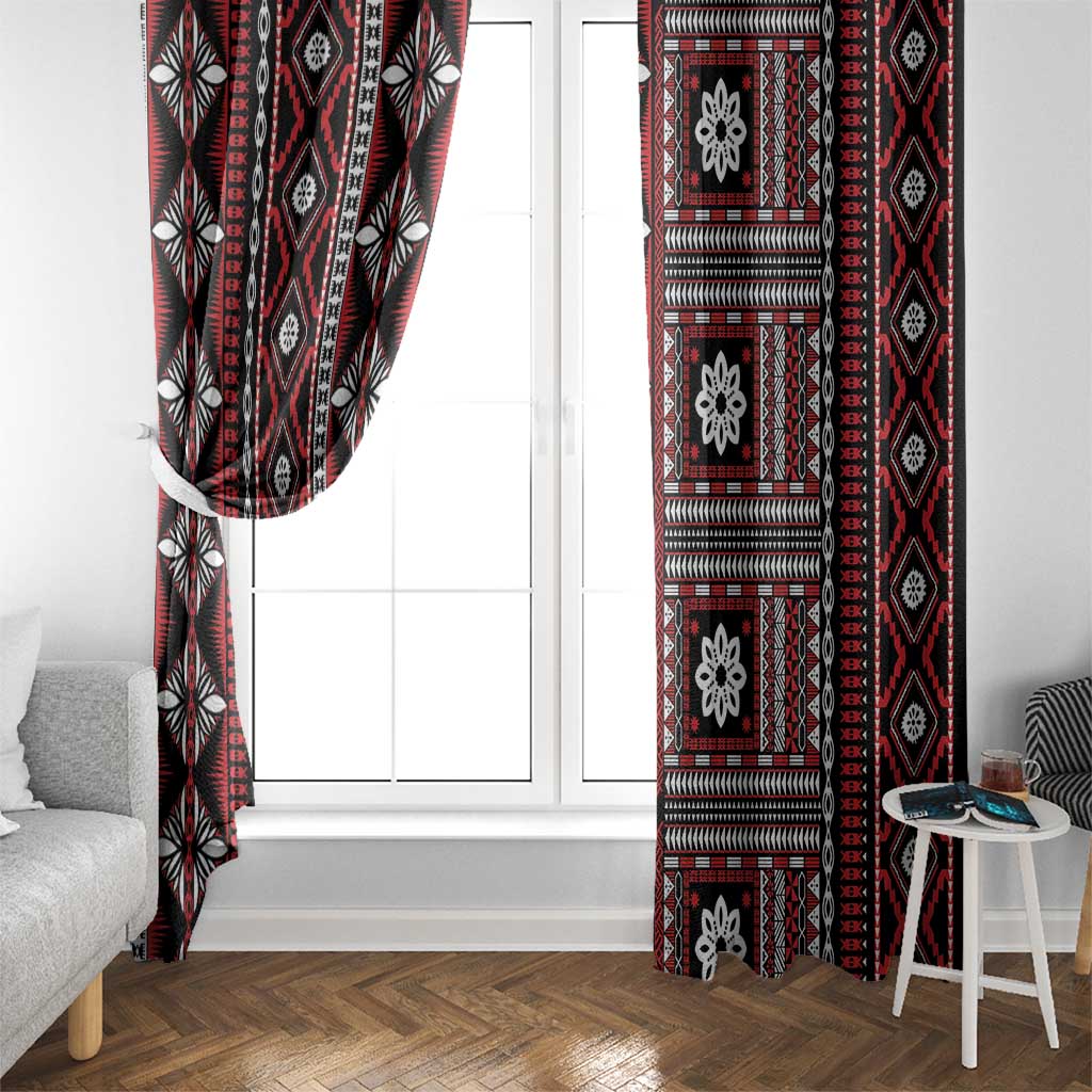 Fiji Masi Tapa Pattern Red Window Curtain - Polynesian Pride