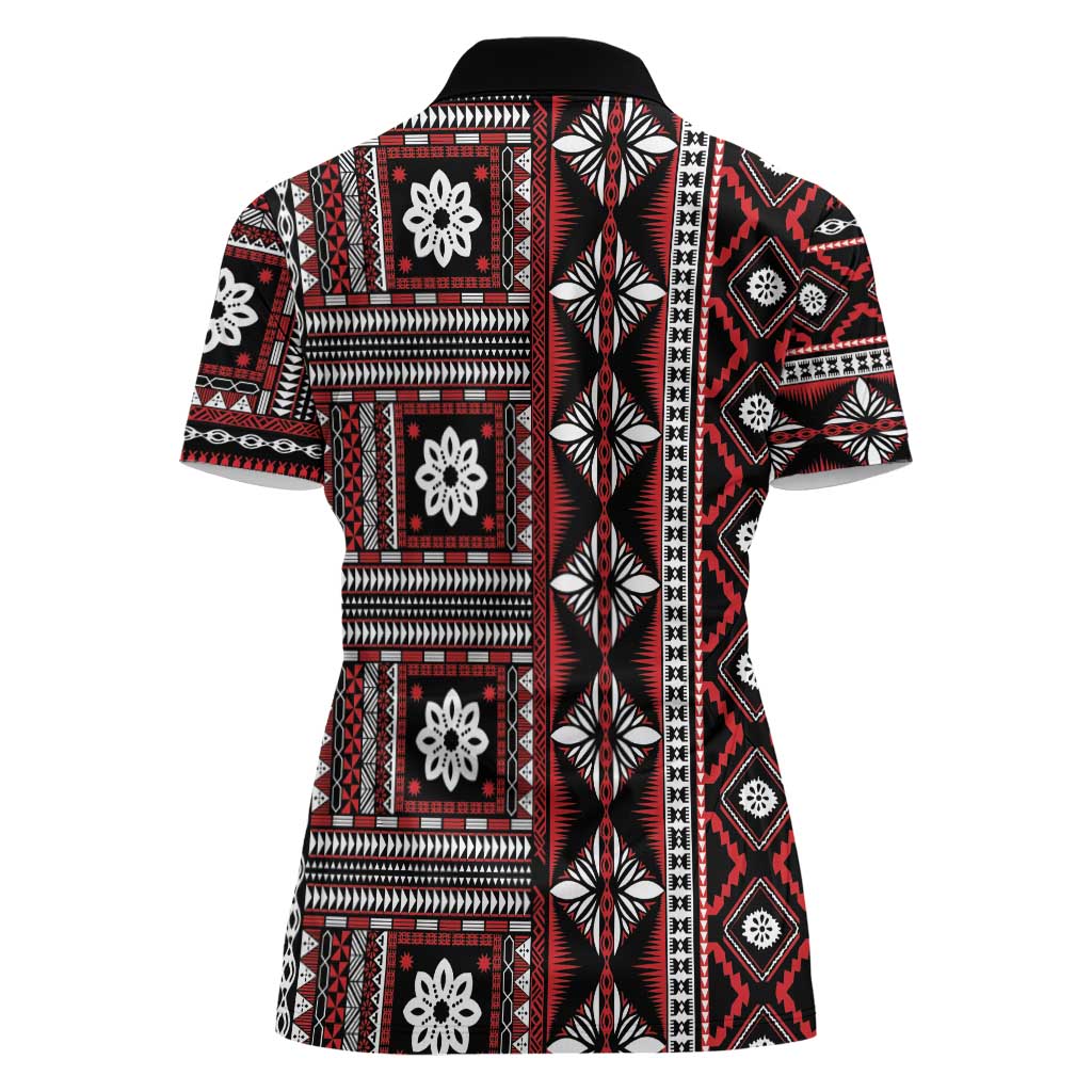 Fiji Masi Tapa Pattern Red Women Polo Shirt LT01 - Polynesian Pride