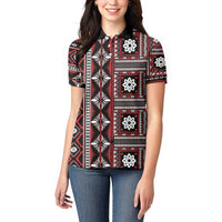 Fiji Masi Tapa Pattern Red Women Polo Shirt LT01 - Polynesian Pride