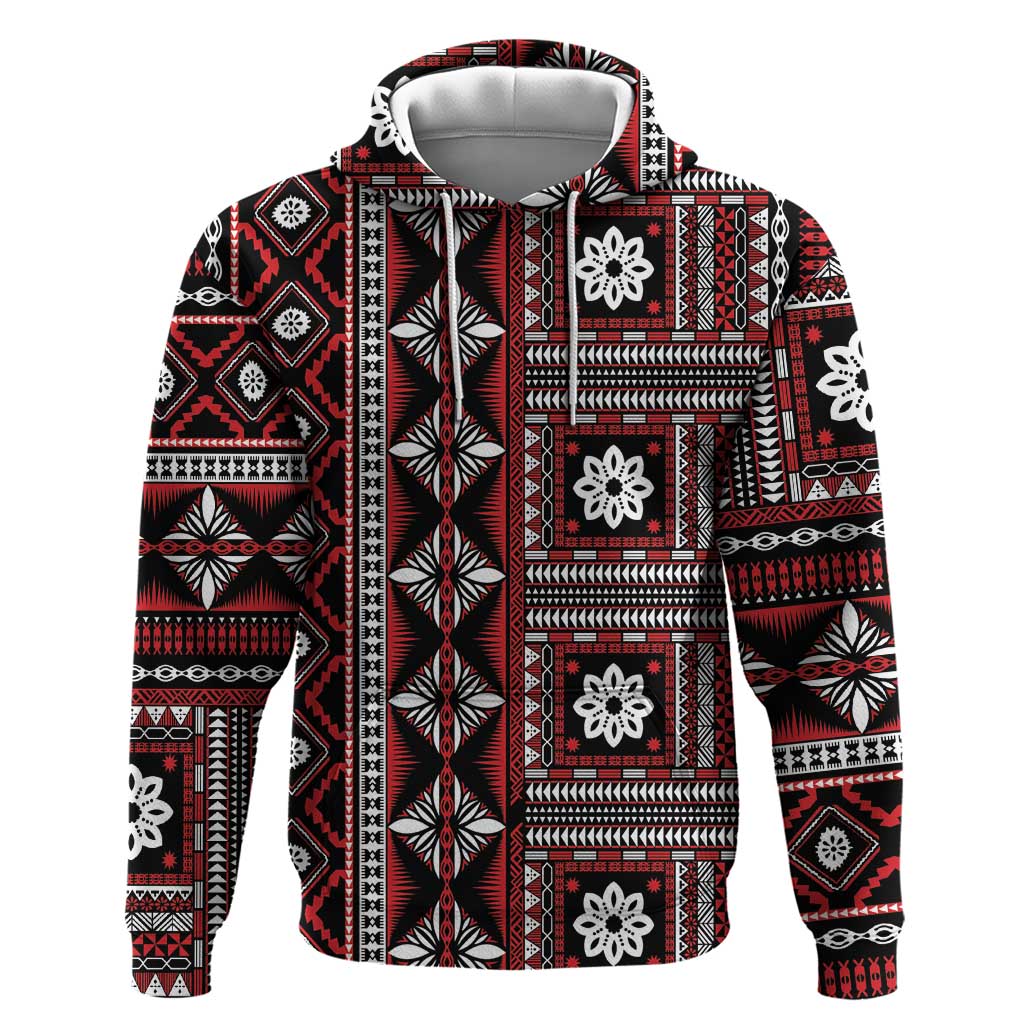 Fiji Masi Tapa Pattern Red Zip Hoodie - Polynesian Pride