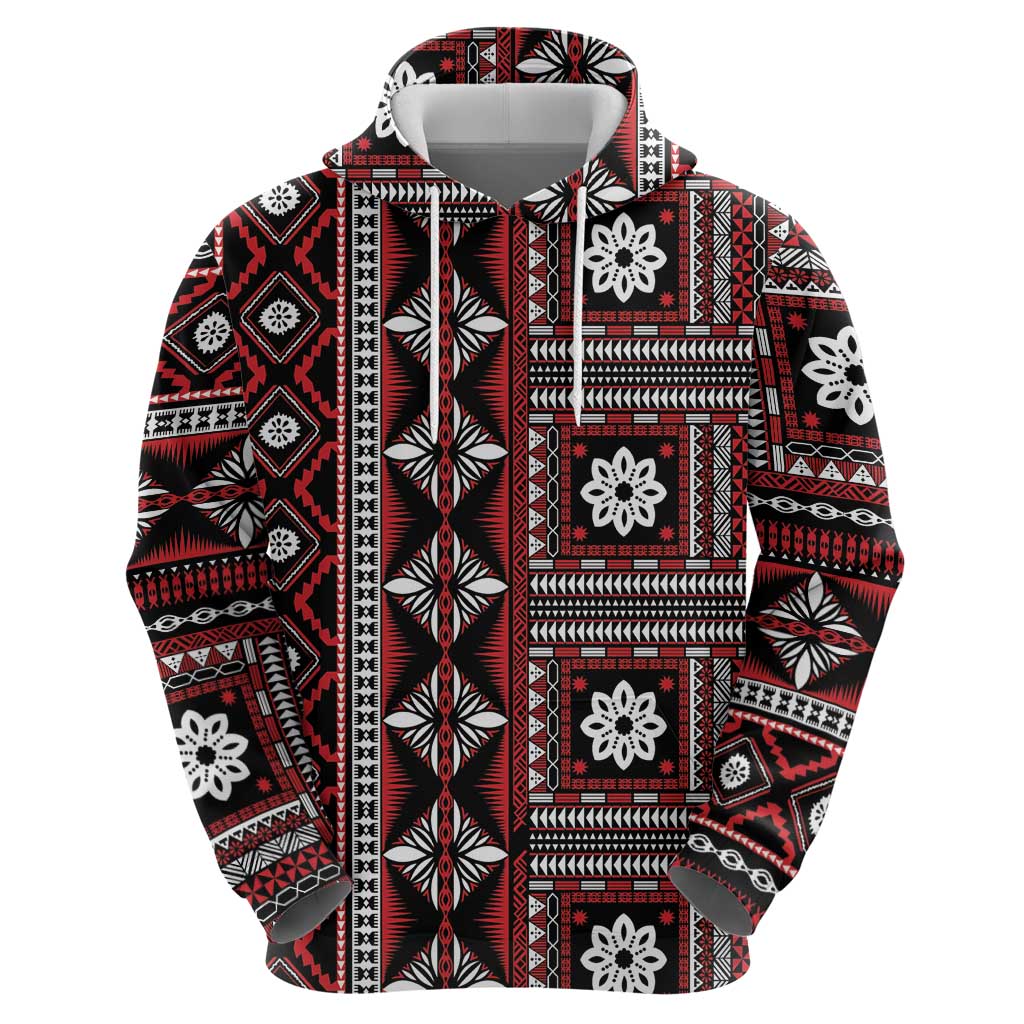 Fiji Masi Tapa Pattern Red Zip Hoodie - Polynesian Pride