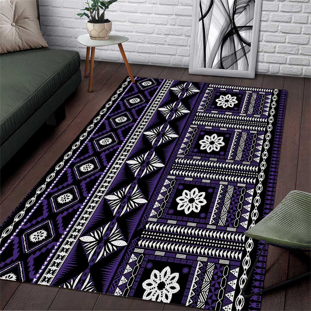 Fiji Masi Tapa Pattern Purple Area Rug - Polynesian Pride