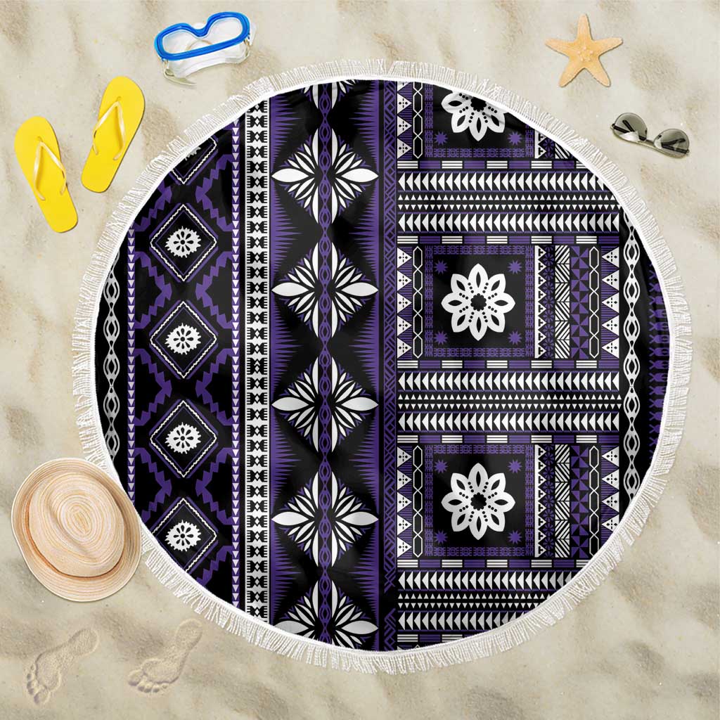Fiji Masi Tapa Pattern Purple Beach Blanket - Polynesian Pride