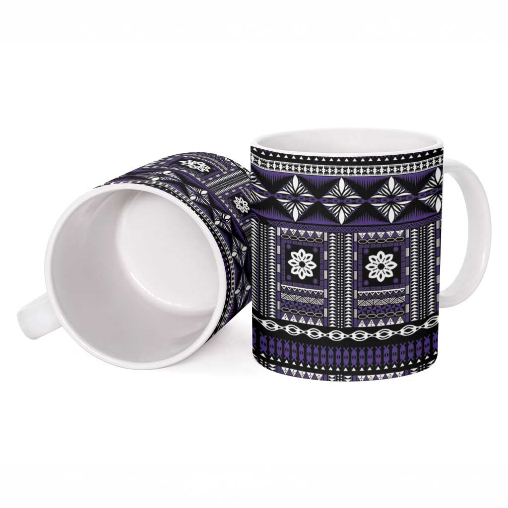 Fiji Masi Tapa Pattern Purple Ceramic Mug - Polynesian Pride