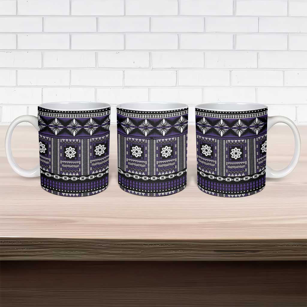 Fiji Masi Tapa Pattern Purple Ceramic Mug - Polynesian Pride