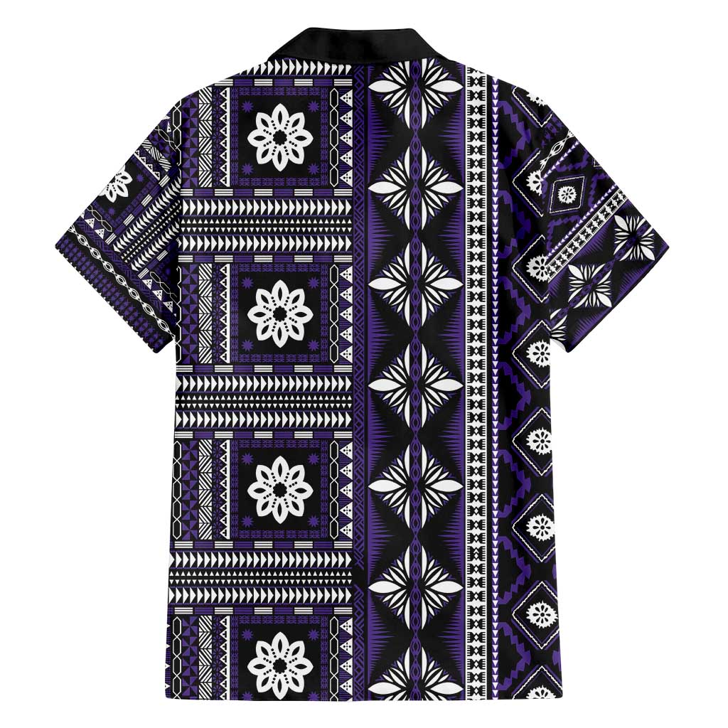 Fiji Masi Tapa Pattern Purple Family Matching Long Sleeve Bodycon Dress and Hawaiian Shirt - Polynesian Pride
