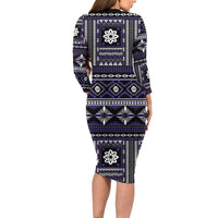 Fiji Masi Tapa Pattern Purple Family Matching Long Sleeve Bodycon Dress and Hawaiian Shirt - Polynesian Pride