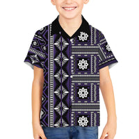 Fiji Masi Tapa Pattern Purple Family Matching Off The Shoulder Long Sleeve Dress and Hawaiian Shirt - Polynesian Pride