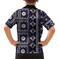 Fiji Masi Tapa Pattern Purple Family Matching Off Shoulder Maxi Dress and Hawaiian Shirt - Polynesian Pride