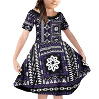 Fiji Masi Tapa Pattern Purple Family Matching Off Shoulder Short Dress and Hawaiian Shirt - Polynesian Pride