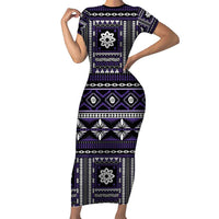 Fiji Masi Tapa Pattern Purple Family Matching Short Sleeve Bodycon Dress and Hawaiian Shirt - Polynesian Pride