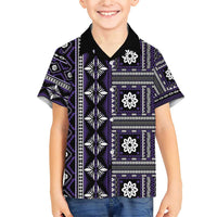 Fiji Masi Tapa Pattern Purple Family Matching Short Sleeve Bodycon Dress and Hawaiian Shirt - Polynesian Pride