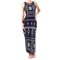 Fiji Masi Tapa Pattern Purple Family Matching Tank Maxi Dress and Hawaiian Shirt - Polynesian Pride