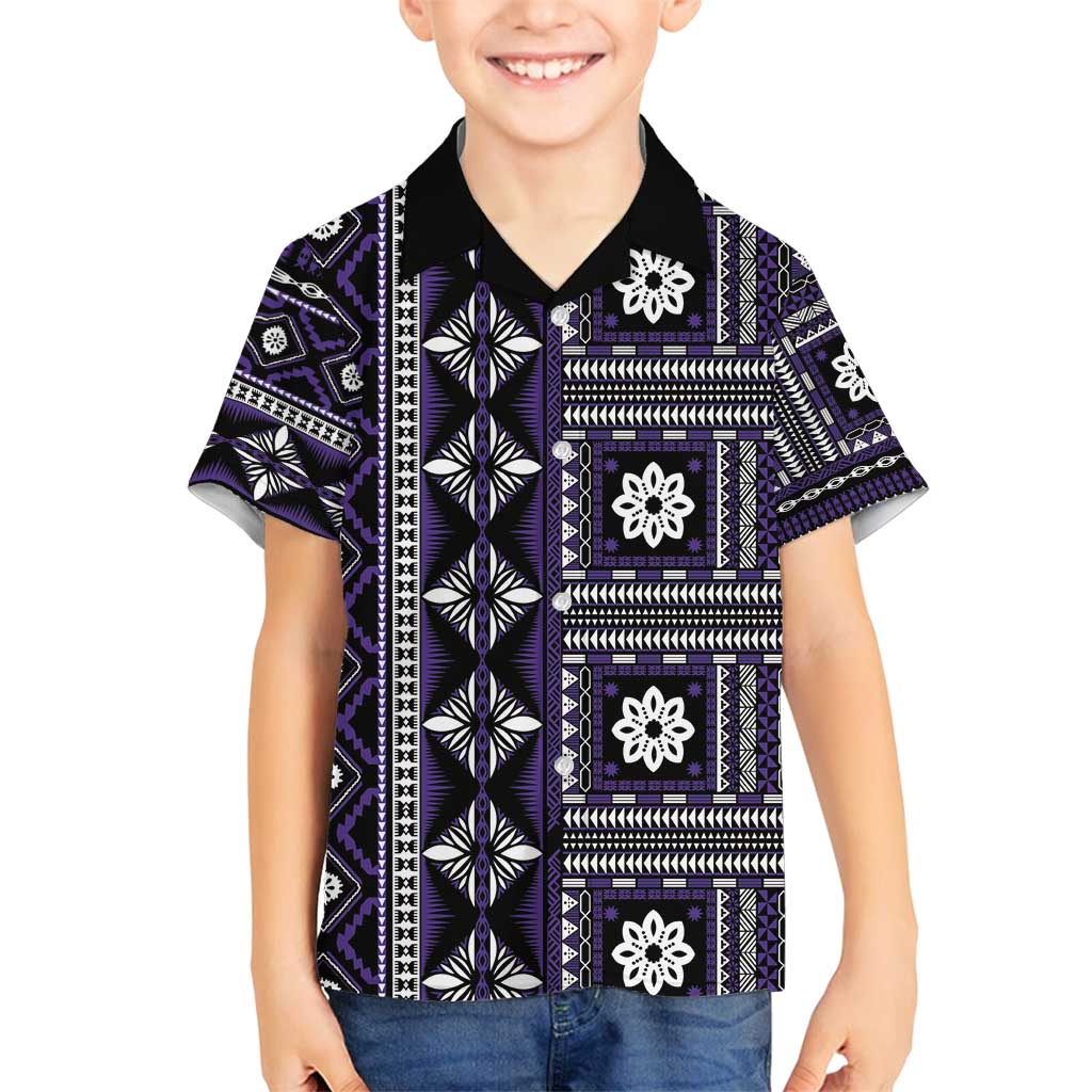 Fiji Masi Tapa Pattern Purple Family Matching Tank Maxi Dress and Hawaiian Shirt - Polynesian Pride