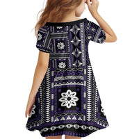 Fiji Masi Tapa Pattern Purple Kid Short Sleeve Dress - Polynesian Pride